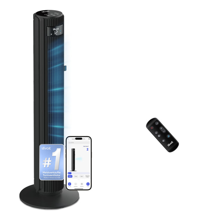 Levoit 25 dB sehr leiser Smart Turmventilator für Schlafzimmer, 7,9 m/s Ventilator, 90° Oszillation