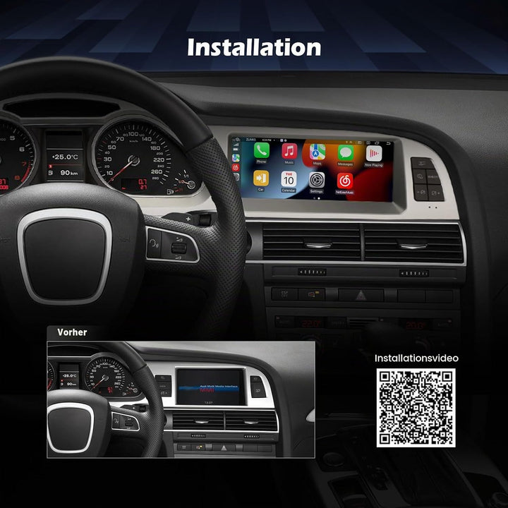 Erisin Qualcomm 8-Kern 4GB+64GB 8.8 Zoll Android 14 Autoradio Bluetooth GPS Navi für Audi A6 2005-20
