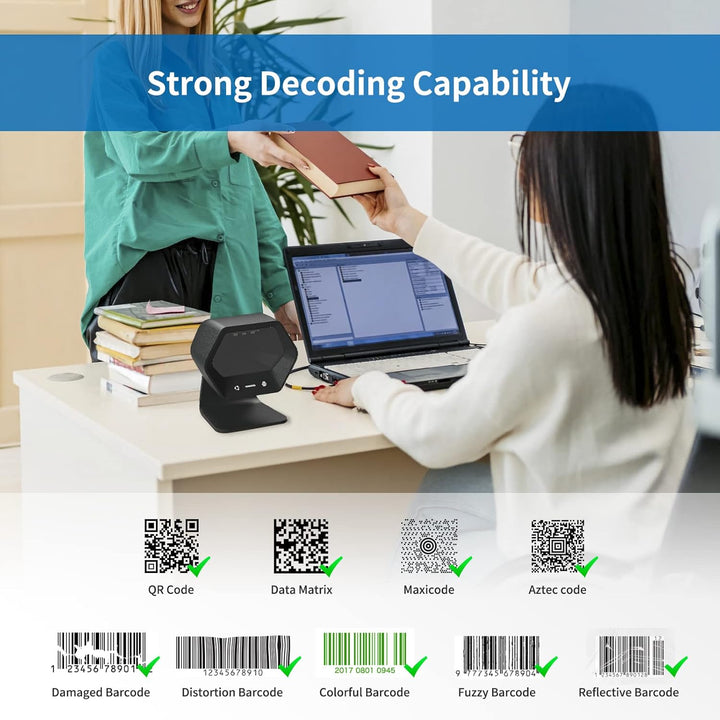 NETUM 1D 2D QR Präsentationsscanner mit USB-Barcodescanner, Omnidirektional, kabelgebunden, für Mobi