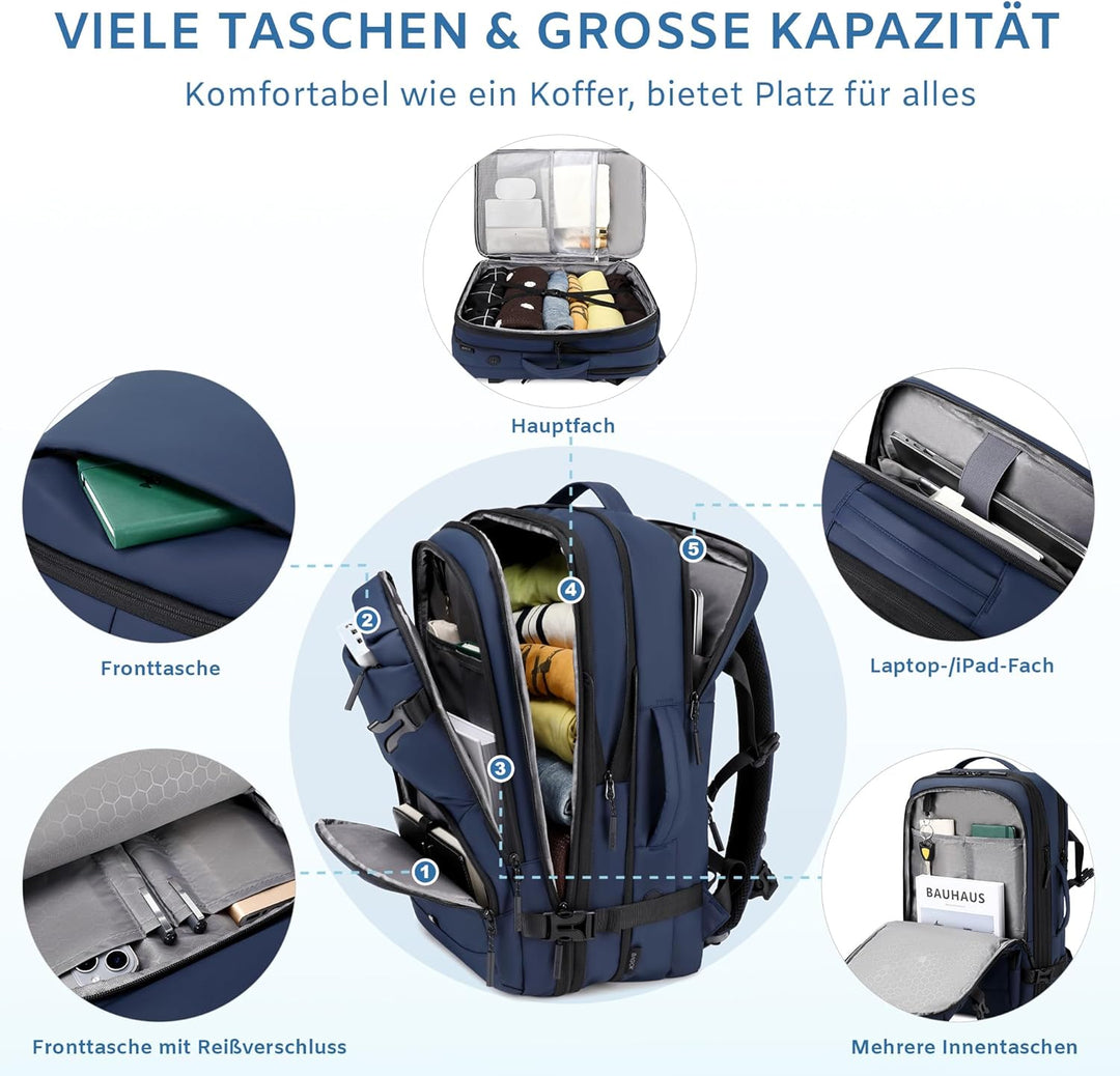 Handgepäck Rucksack, Wasserdichter Multifunktionaler Rucksack Handgepäck Flugzeug mit Laptopfach, Gr
