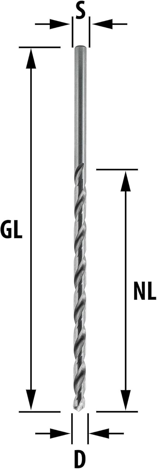 ENT 50402 Holzspiralbohrer Ø 2 mm im 5er-Pack, extra lang 150mm, HSS-G, mit Zentrierspitze und Vorsc