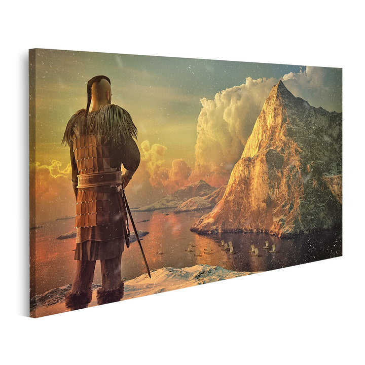 islandburner Bild auf Leinwand Wikinger Krieger Meer Schnee Berg Bilder Wandbilder Poster Leinwand 1