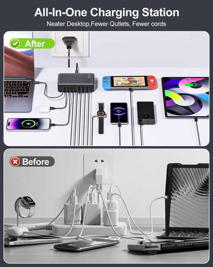 200W USB C Ladegerät, 8-in-1 USB C Netzteil Schnellladegerät mit, Multi Charging Station Adapter Sch