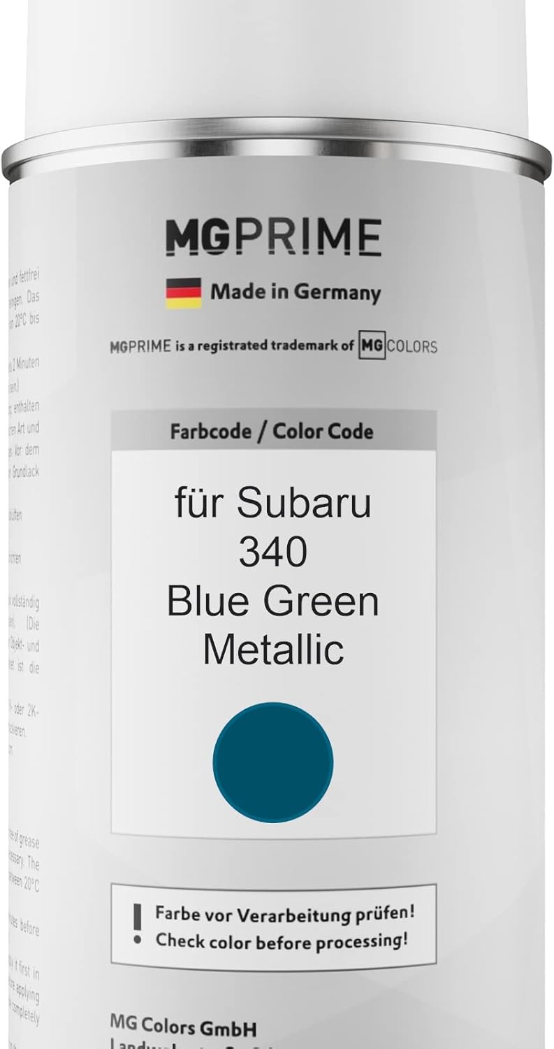 MG PRIME Autolack Sprühdosen Set für Subaru 340 Blue Green Metallic Basislack Klarlack Spraydose 400