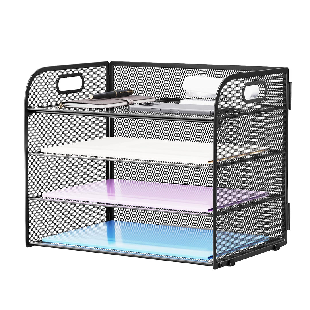 Marbrasse Schreibtisch Ablagen Organizer,4-Stufige Brief Papier Ablage mit Griff,Metall Gitter Desig