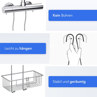 Bamodi Duschablage zum Hängen Edelstahl Rostfrei - Duschkorb zum Einhängen in die Armatur - Duschreg