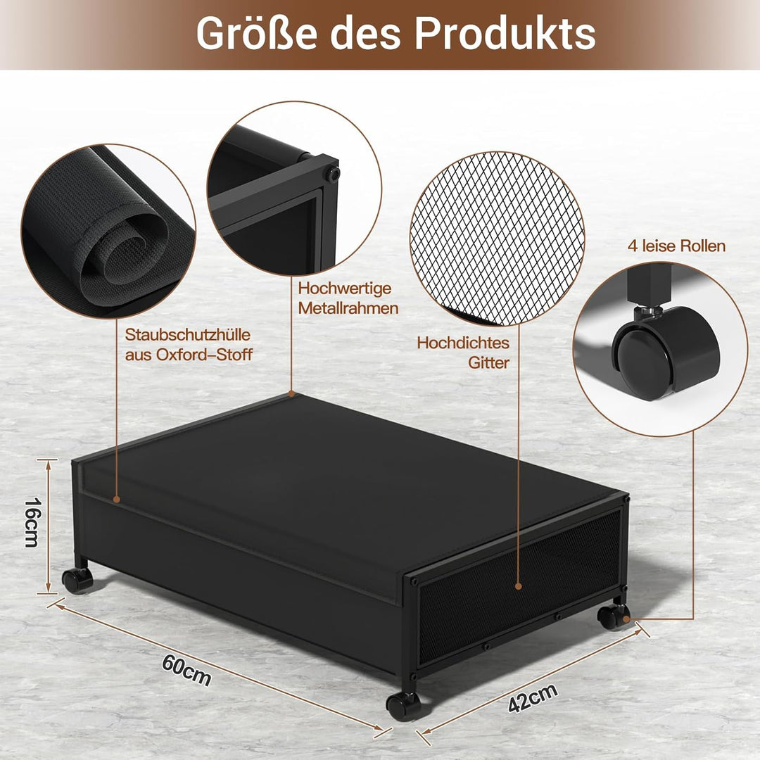 Unterbett Aufbewahrungsbox, 2 Stück Unterbettkommode mit Rollen und Deckel, Metallrahmen Bettkasten