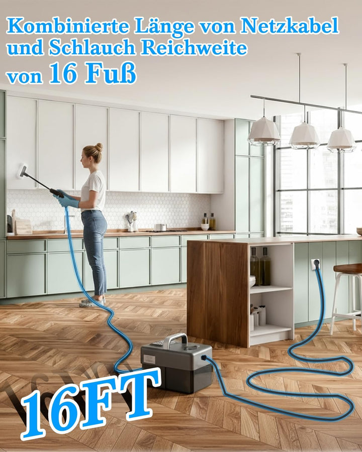 Dampfreiniger Handgerät für Alles - 2500W 6-Stufig Einstellbar, 1,6L Wassertank, 120 °C Dampf, 15s A