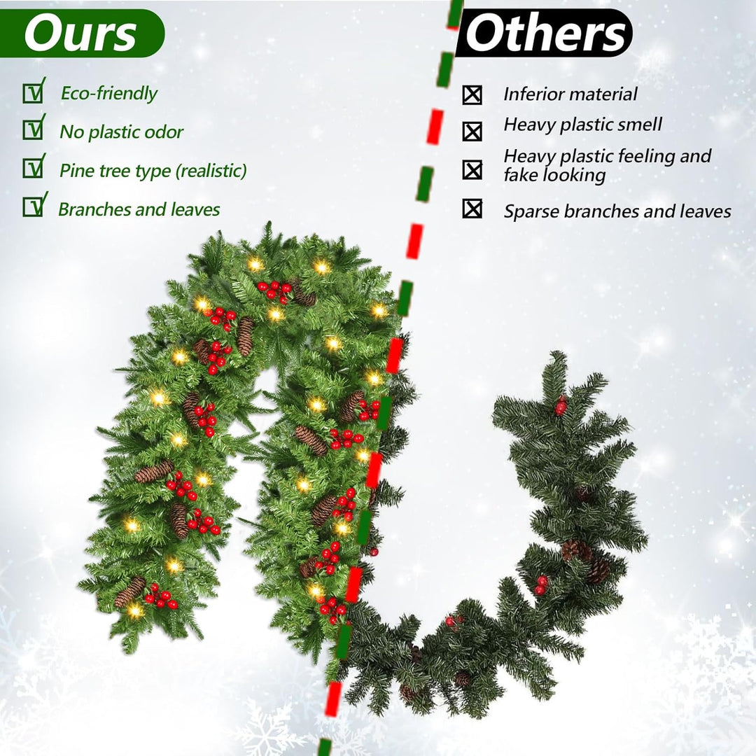 Tannengirlande mit Beleuchtung - 270cm Weihnachtsgirlande mit Beleuchtung 4m 30pcs Warmen LED Lichte
