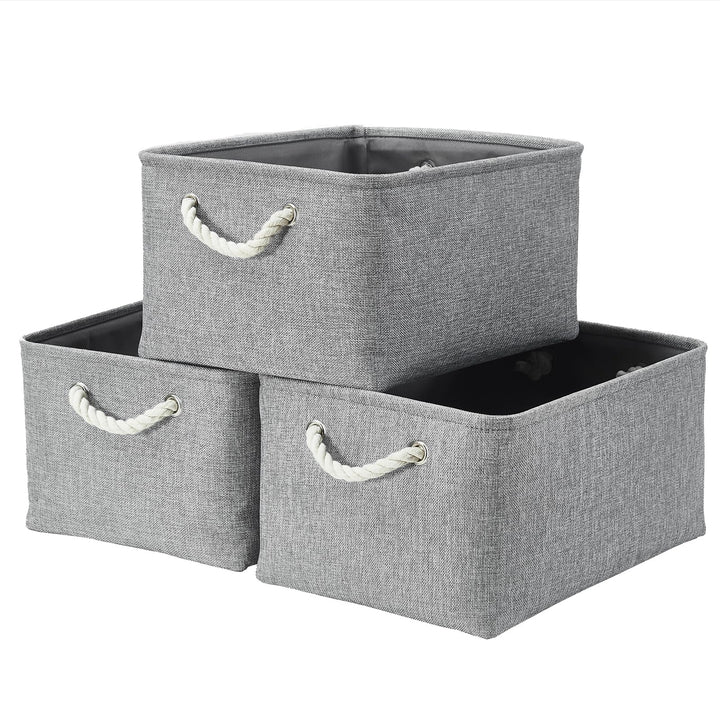 Mangata Aufbewahrungsboxen Stoff, Faltbare Aufbewahrungskorb grau mit Griffen, 3er-Pack (grau, Gross