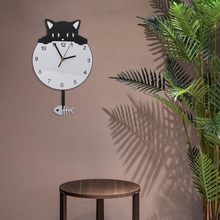 HOMSFOU Wanduhr, rund, Katze, Kätzchen, geräuschlos, dekorative Wanduhr für Kinderzimmer, Schlafzimm