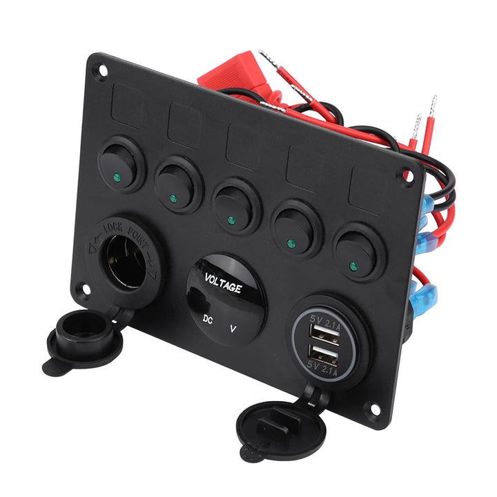 Kippschalter, 12-24V 5 Gang On/Off Kippschalter Panel Dual USB Voltmeter für Auto Boot Marine Truck(