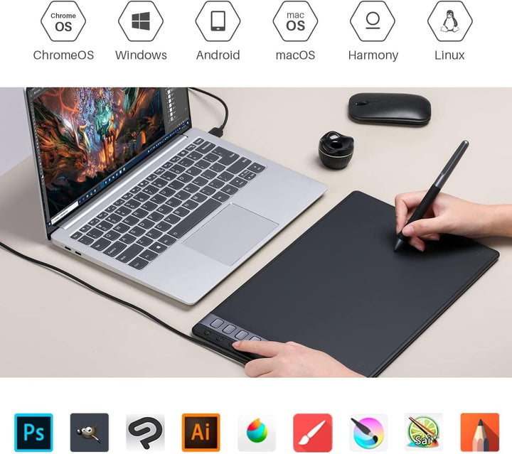 HUION Inspiroy 2 L Grafiktabletts, Tragbares Zeichentablett mit 8192 Stufen batterielosem Digitalsti