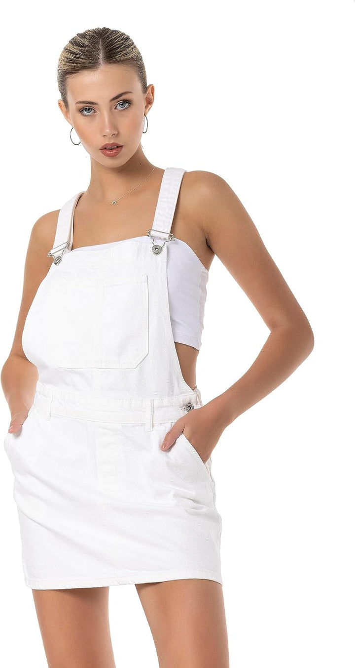 Redbridge Latzkleid Damen Jeansrock Denim Overall Baumwolle XS Weiss, XS Weiss