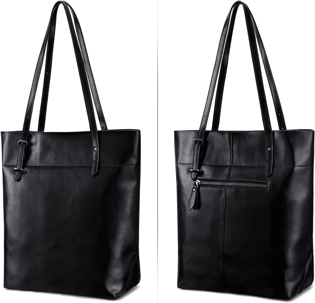 S-ZONE Damen Echtleder Tasche Shopper Gross Tote Handtasche Henkeltasche (A-schwarz), Schwarz