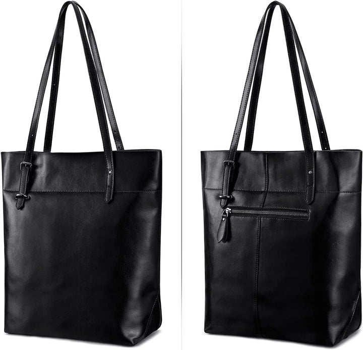 S-ZONE Damen Echtleder Tasche Shopper Gross Tote Handtasche Henkeltasche (A-schwarz), Schwarz