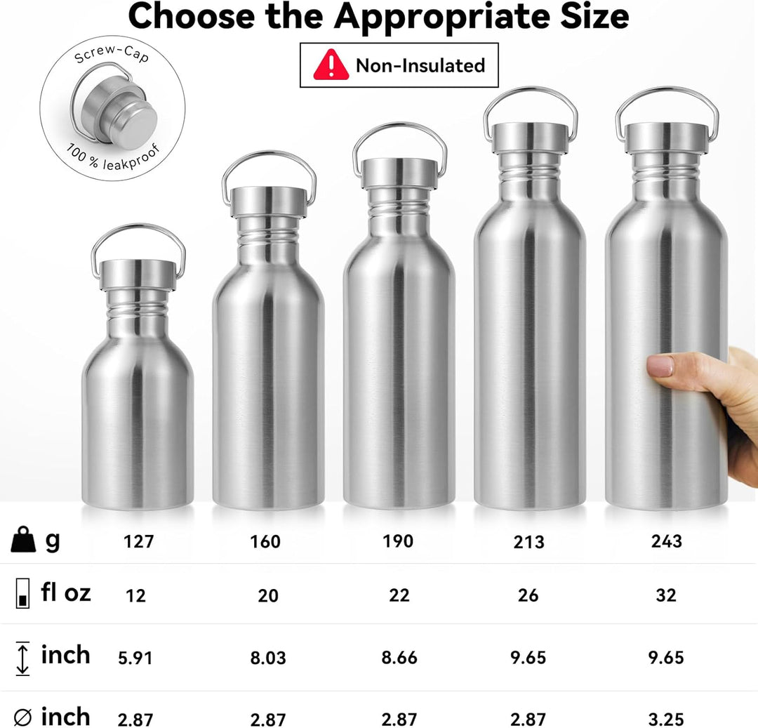 Volhoply 380ml nicht isolierte einwandige Wasserflasche 4 Packung, Edelstahl wiederverwendbare Wasse