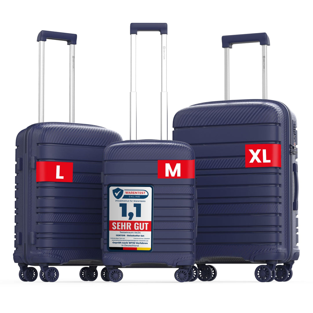 GENTOR Koffer 3er-Set Reisekoffer mit Rollen Carbonoptik 3-Teilig Hartschalenkoffer Trolley mit TSA-