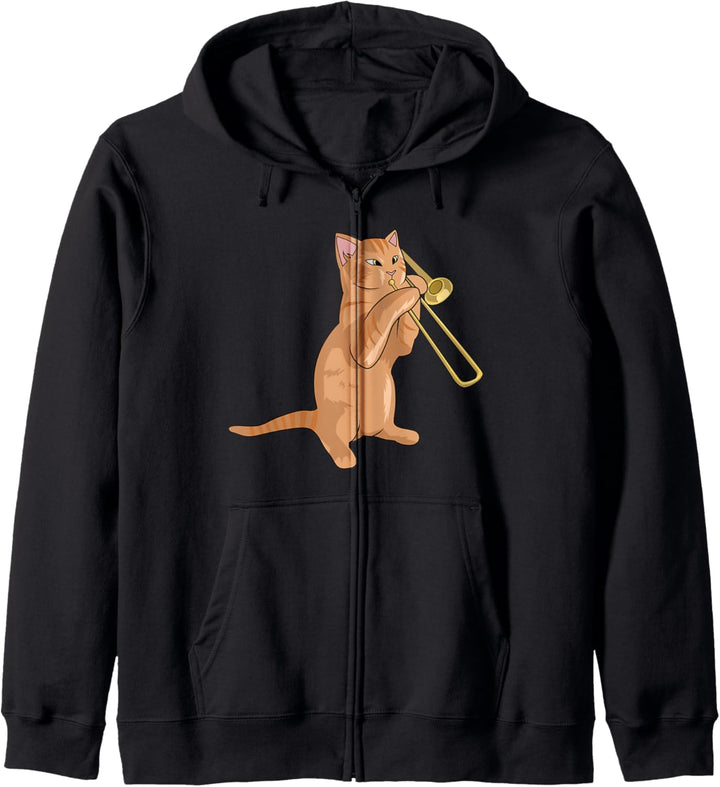 Trombone Playing Jazz Cat For Kitty Loving Musicians Kapuzenjacke