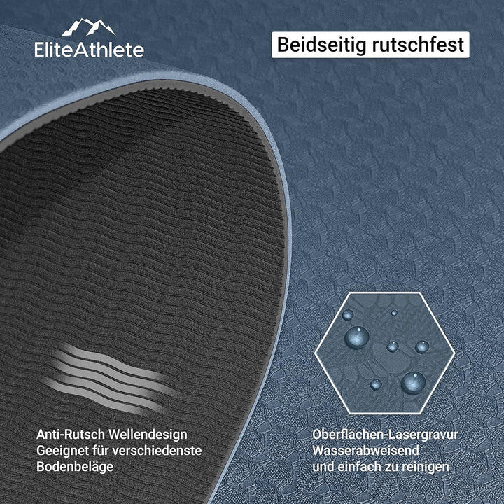 EliteAthlete Yogamatte - Sportmatte - Fitnessmatte - Gymnastikmatte gepolstert &amp; rutschfest für Fitn