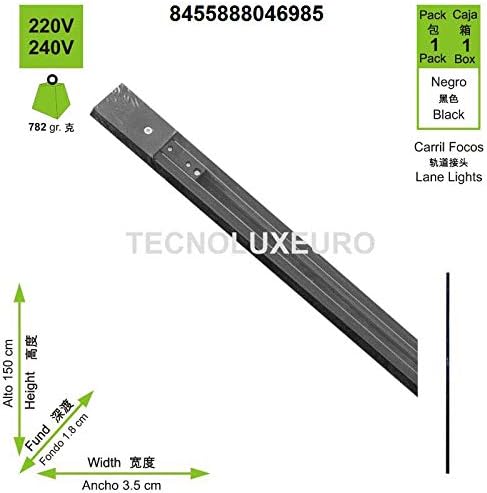 Biphasische gerade Schiene aus Aluminium, 1,5 m, schwarz 46985