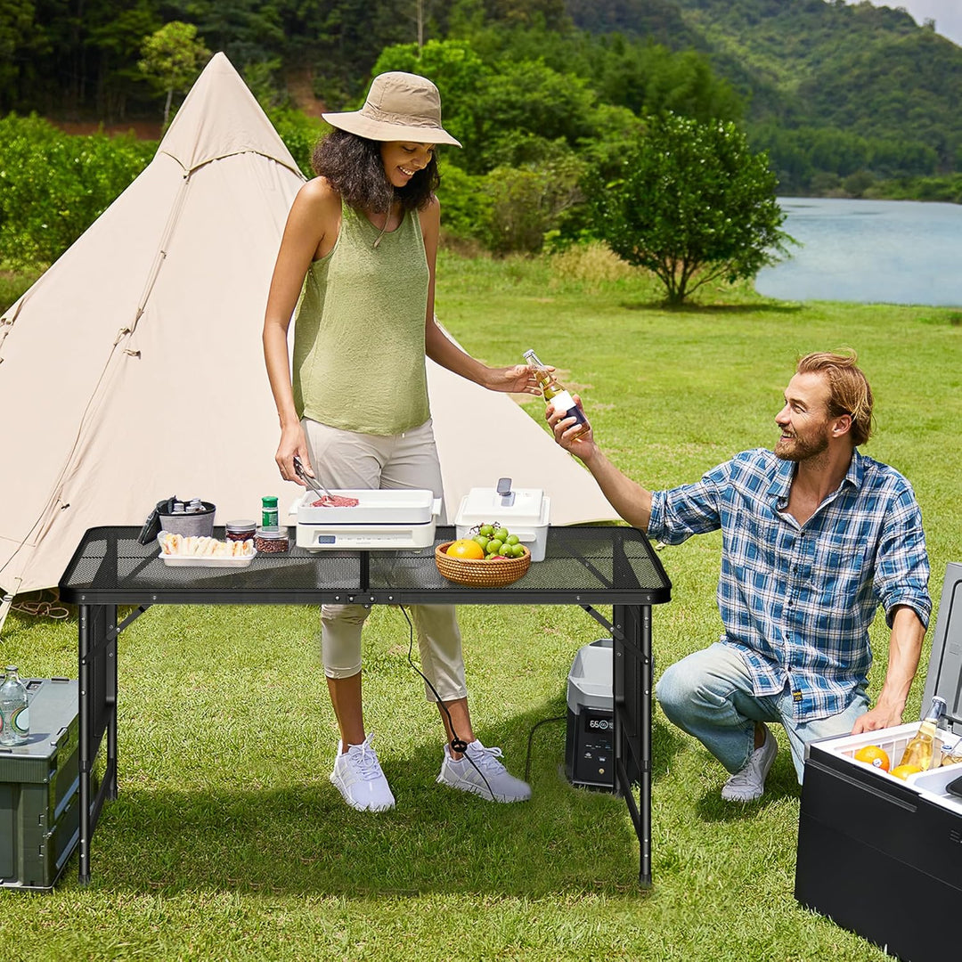 AufuN Tragbare Campingtische 120x60x55cm, 3 Höhenverstellbar Klappbarer Multifunktionstisch, Grillti