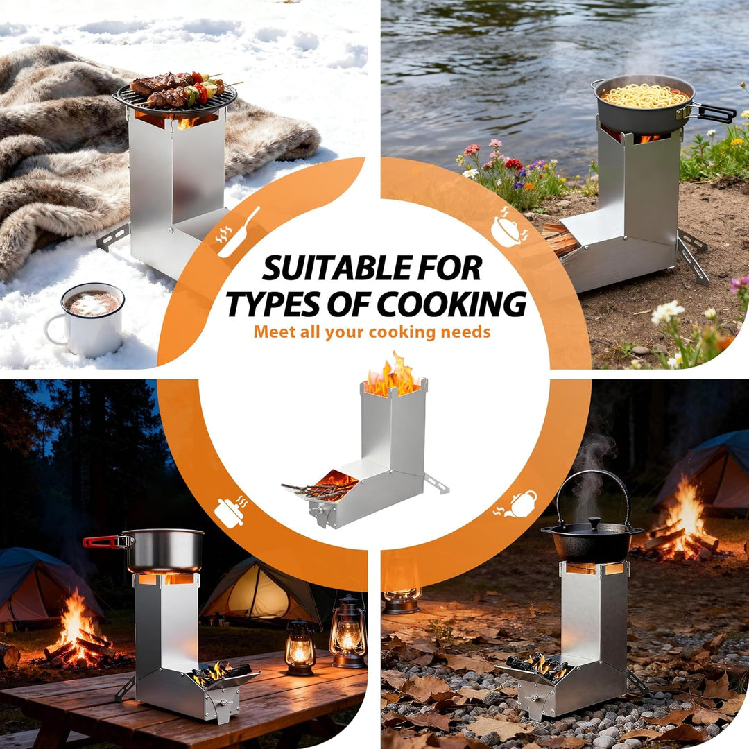 Stahl Raketenofen Outdoor Holzofen mit Abnehmbarem Oben Montiertem Quergestell für Trockentöpfen, Ca