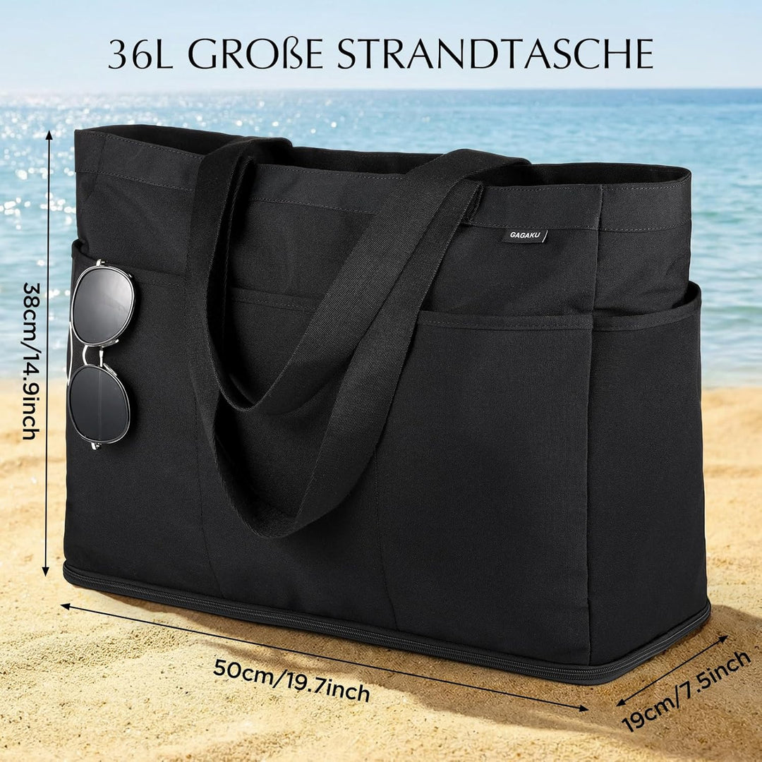 GAGAKU Strandtasche XXL/XL mit Kühlfach, Wasserfest Beach Bag mit Reissverschluss – Faltbar Gross Ba