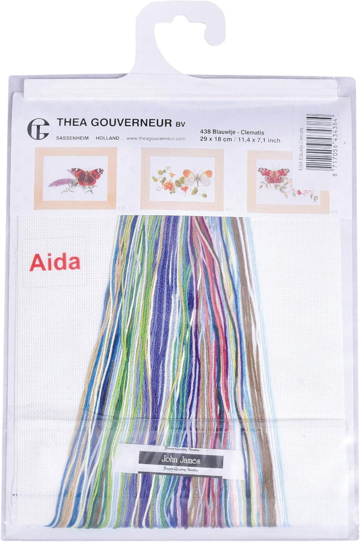 Thea Gouverneur - Kreuzstich-Set - Schmetterling Blaue Klematis - Leinen - 36 Count - Für Erwachsene