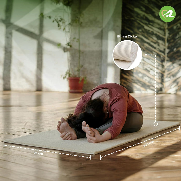 Bausinger Yogamatte Basic, 16mm Florhöhe, 75x200 cm, Natur