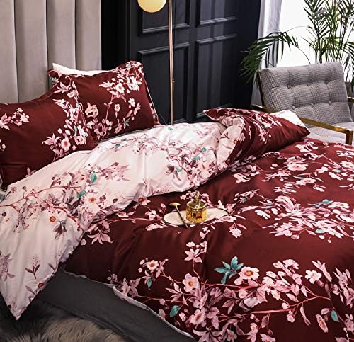 Boqingzhu Bettwäsche 220x240cm King Size Blumen Rosa Rot Weiss Wende Bettwäsche Set Microfaser 1 Bet