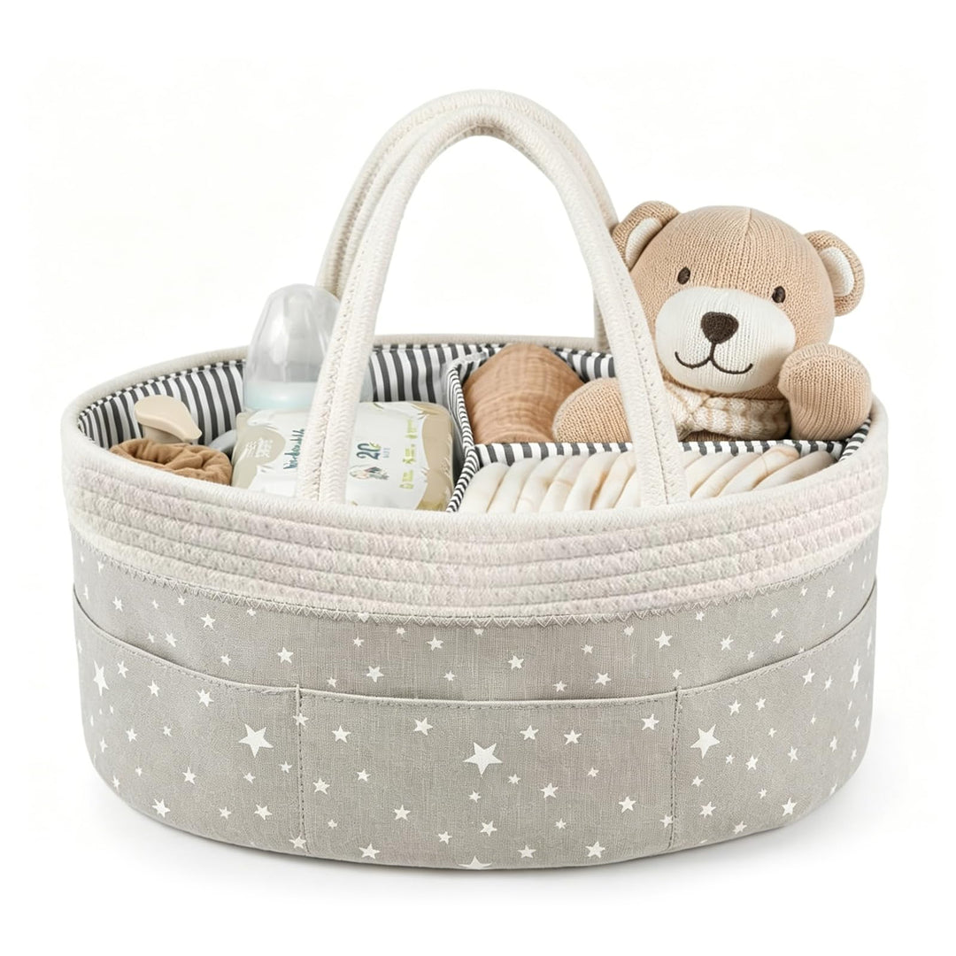 Wickeltisch Organizer, Baby Organizer Korb mit Fächern & Griffen, Aufbewahrungskorb für Wickeltasche