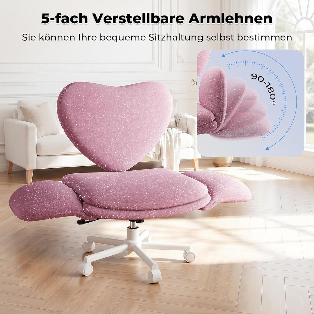 HOMRELEXA Bürostuhl mit Klappbarer Tischplatte, Breiter Schneidersitz Stuhl mit Klappbaren Armlehnen