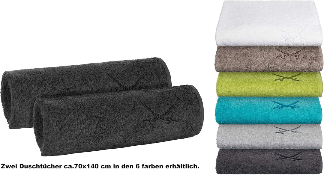 Sansibar Duschtuch 2er Set 70x140 cm 100% Baumwolle mit gesticktem Säbel Logo Badtuch Handtuch Anthr