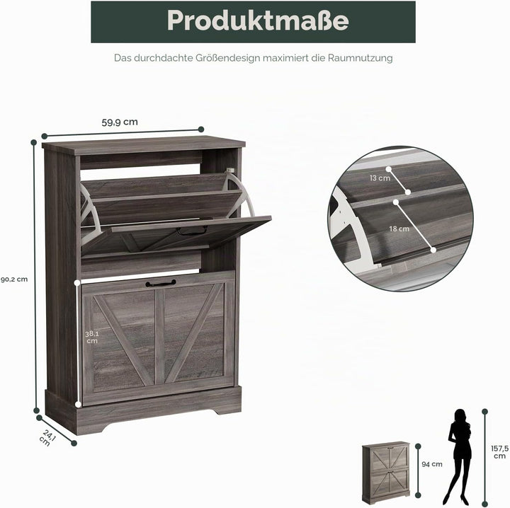 Smart FENDEE Schuhschrank, Schuhschrank für den Eingangsbereich, mit 2 Klappschubladen, schmaler Bau