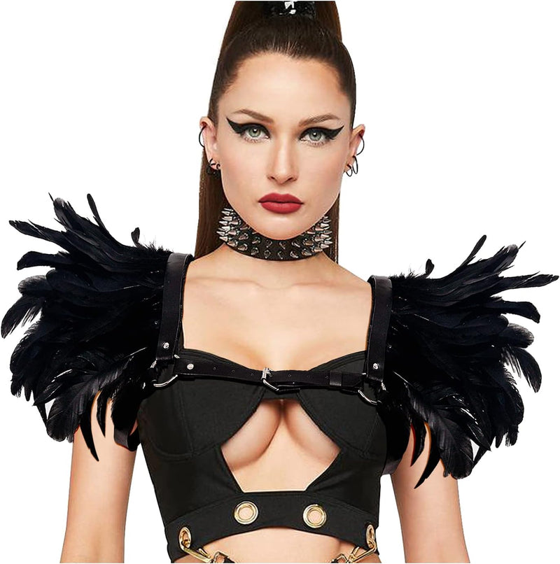 keland Damen Gothic Feder Epauletten Umhang Schal Schulterumhang Schultertuch für Halloween Cosplay