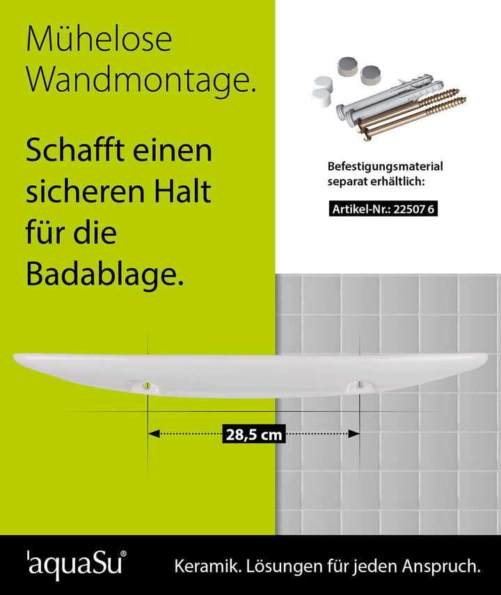 aquaSu® Badablage weiss 60 cm - Made in EU - Badregal mit Überlaufschutz - robuste Sanitärkeramik -