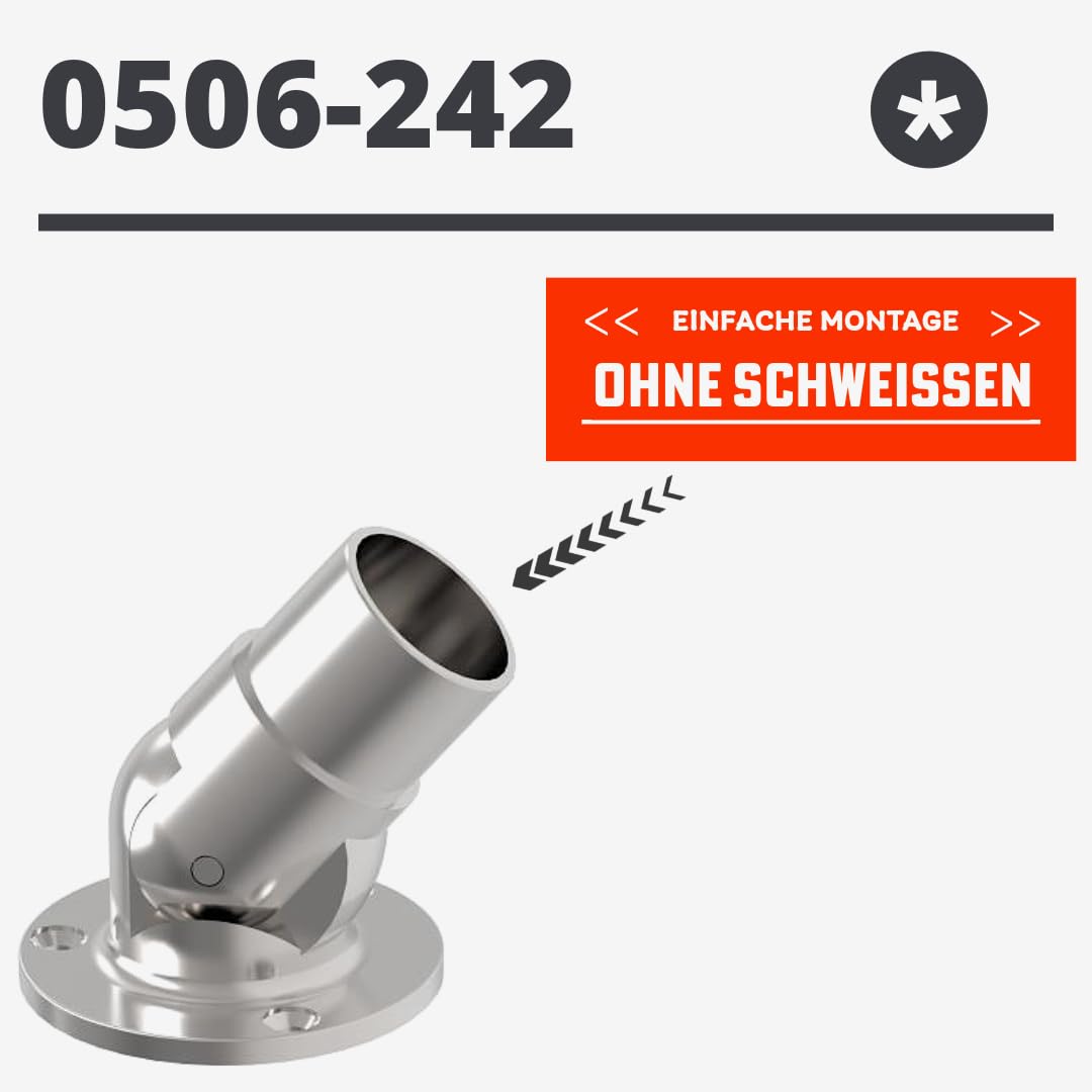 Edelstahl Wandflansch mit Gelenk Ø42,4 mm Steckfitting Geländer Flansch Flexibler Wandanschluss 0 +
