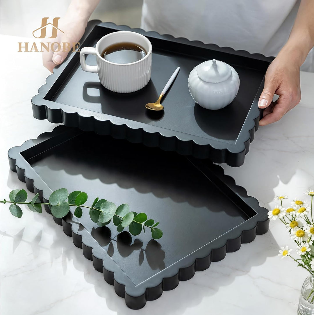 Hanobe Deko Tablett Schwarz 35x25 cm: Modern Serviertablett Holz Rechteckig | Dekotablett gross mit