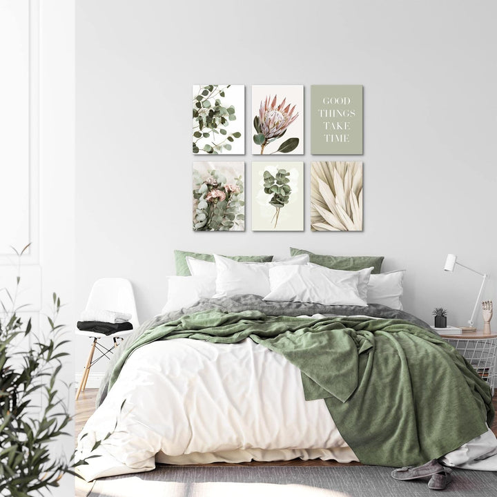Novart Set Wandbilder - KEIN EXTRA RAMEN BENÖTIGT - Wohnzimmer Schlafzimmer - Bilder Modern Grün Blä