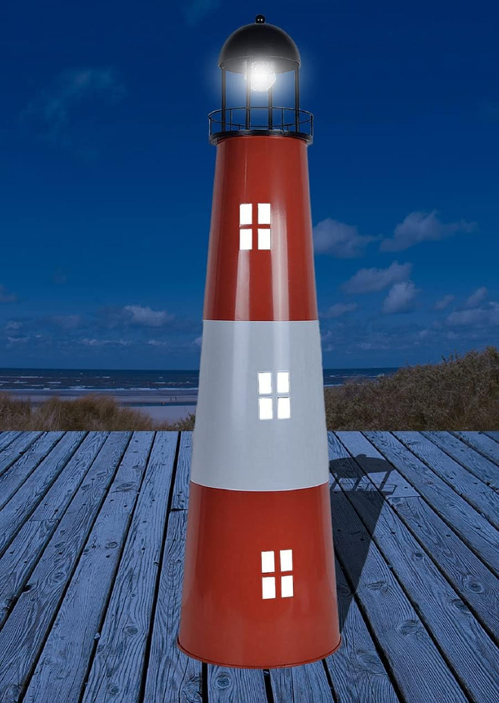 Solar-Leuchtturm aus Metall, 80 cm hoch, Dekoleuchte für Garten, Maritime Gartendekoration, Metallde