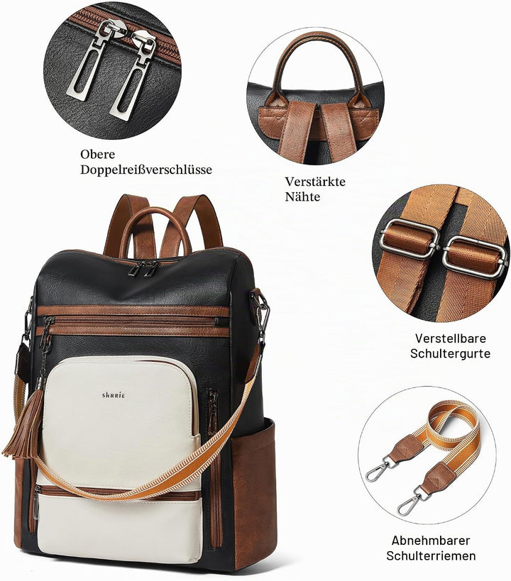 Shrrie rucksack damen elegant geeignet für 15,6Zoll-Notebooks Langlebig wasserdicht Damen aus Leder