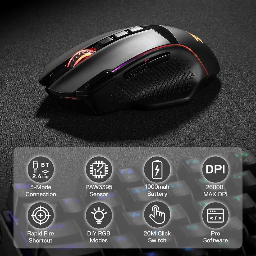 Redragon M991 kabellose Gaming-Maus, 19000 DPI kabelgebundene/drahtlose Maus mit Schnellfeuertaste,