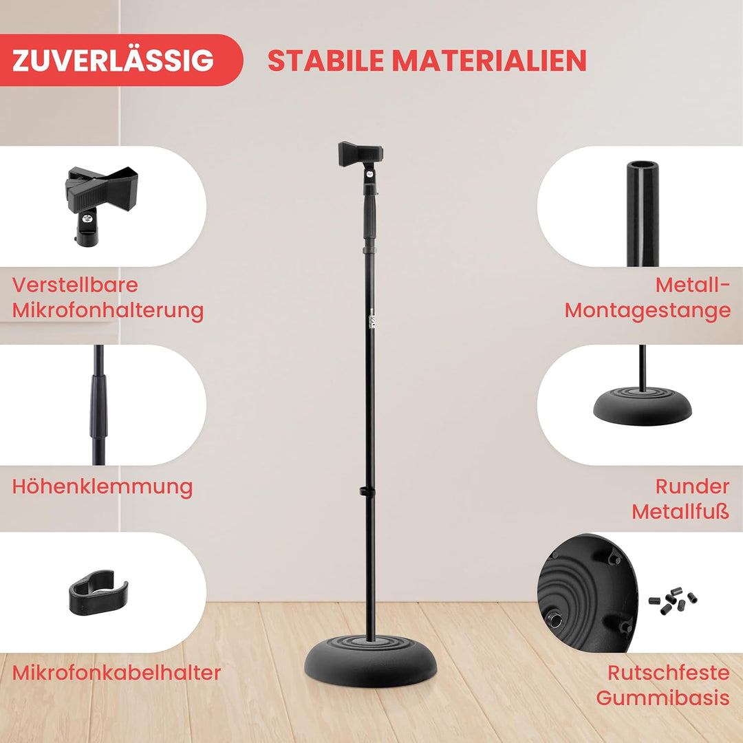 Pyle Mikrofonständer – Höhenverstellbares Mikrofonstativ 85–152 cm mit runder Metallbasis – Stabil &