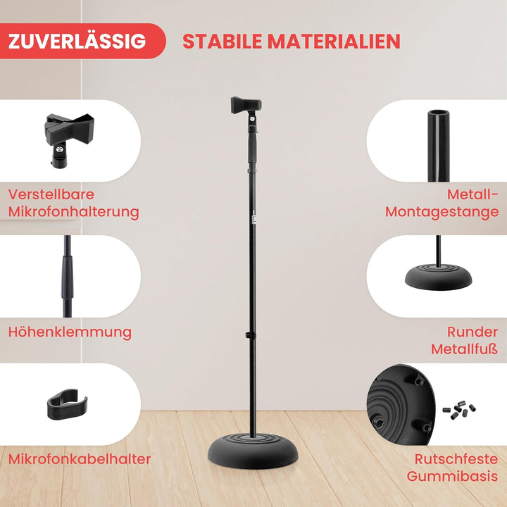 Pyle Mikrofonständer – Höhenverstellbares Mikrofonstativ 85–152 cm mit runder Metallbasis – Stabil &