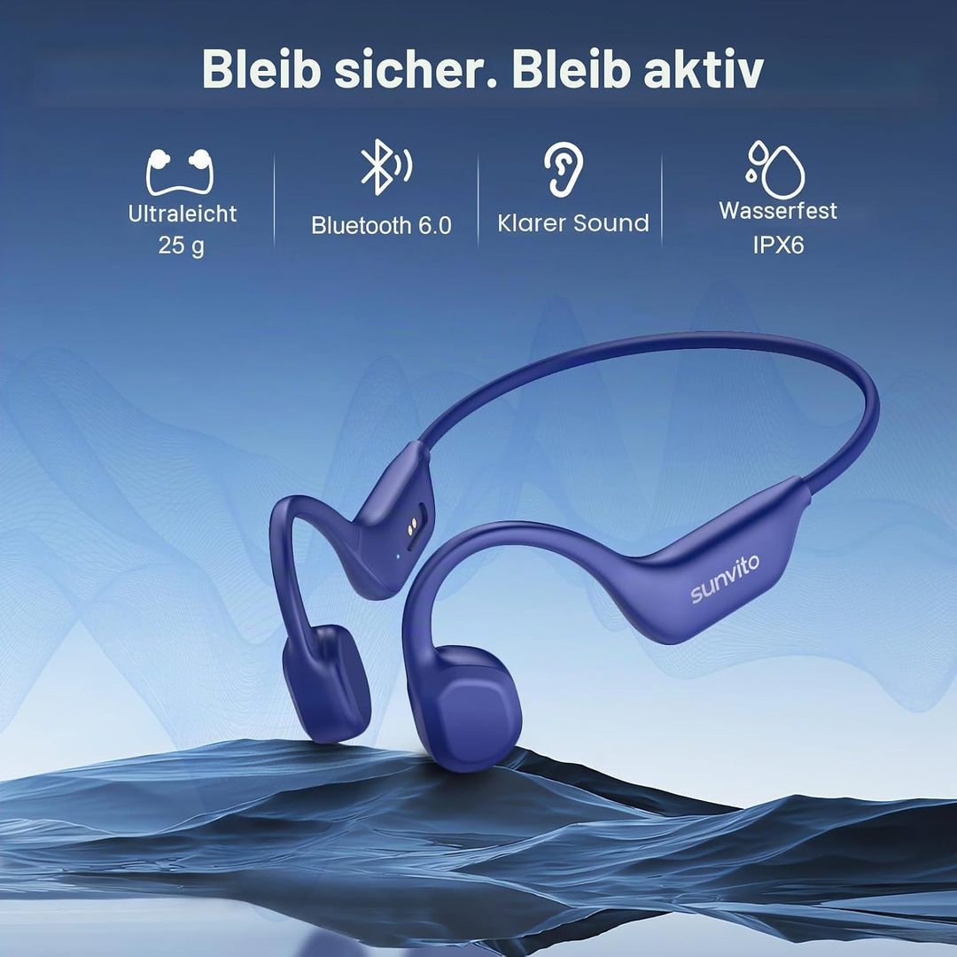 Knochenschall Kopfhörer Bluetooth 6.0, offene Bluetooth-Funkkopfhörer für Sport, wasserdichte, leich