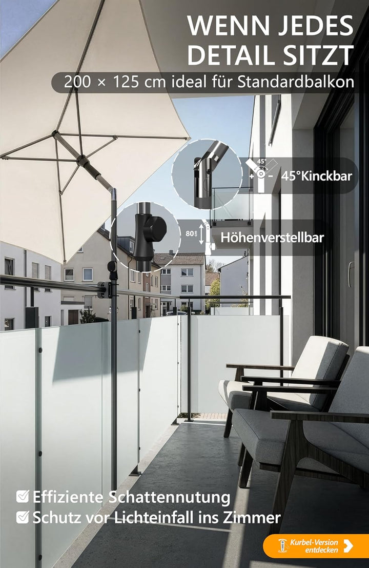 4smile Sonnenschirm Balkon SunnyShade Plus, mit Sonnenschirm Schutzhülle - Sonnnenschutz Balkon SET,