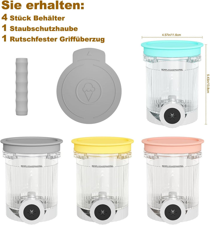 4 Stück Behälter für Ninja CREAMi Swirl, 480ML Eisbehälter für Ninja Eismaschine NC700 & NC701EU Ser