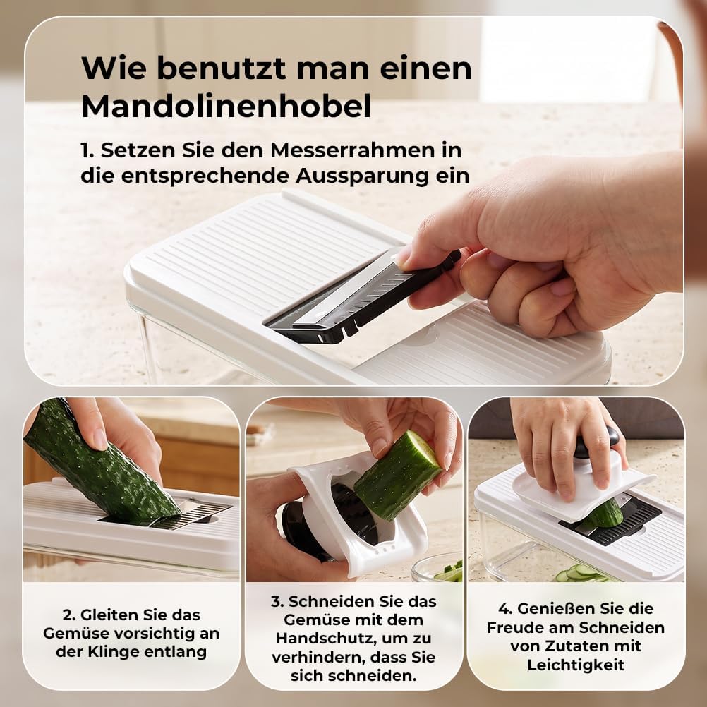 Gemüseschneider, Mandoline Gemüsehobel, Gurkenhobel Zwiebelschneider, 12 in 1 Multifunktionaler Gemü