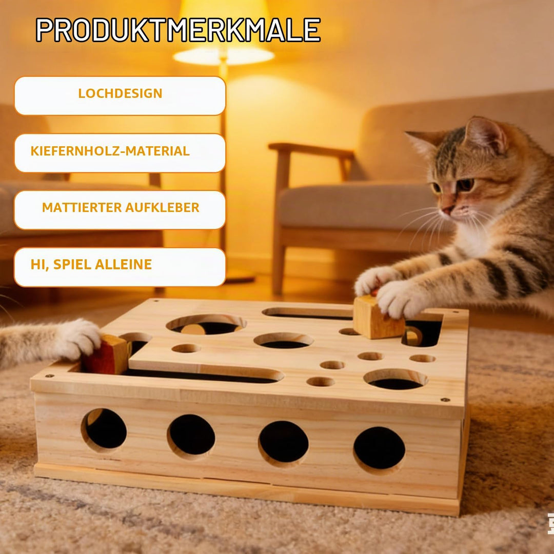 Katzenkratzpuzzle Anreicherungsbox, 30x25cm Holz Katzen Kratzbrett, Kratzpappe für Katzen, Katzenspi